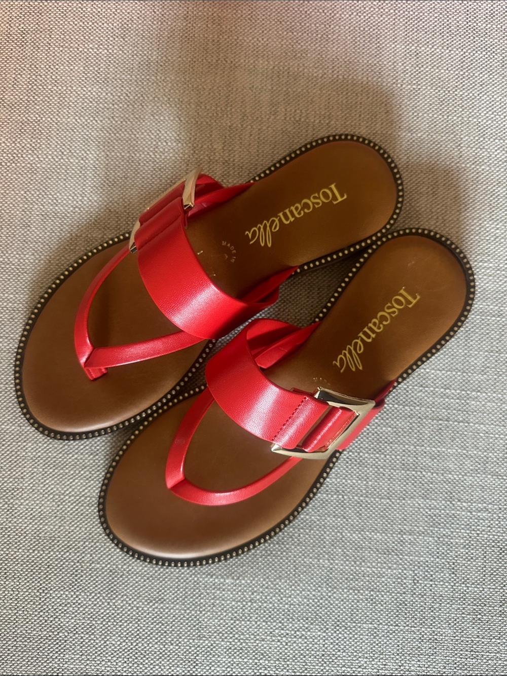 Red Buckle Thong Sandals for Women